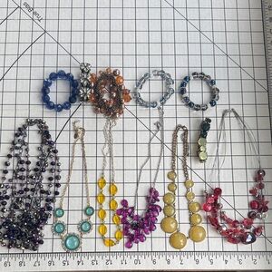 Lot of 12 Statement Necklaces and Stretch Bracelets – Bold Costume Jewelry Set